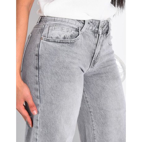 Low-rise, wide-leg faded jeans