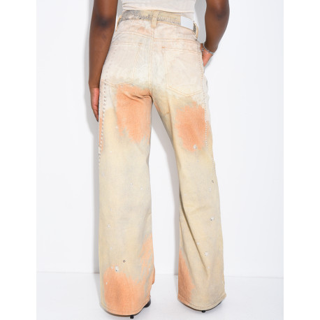 Jeans coupe droite à motifs imprimés dans les tons camel