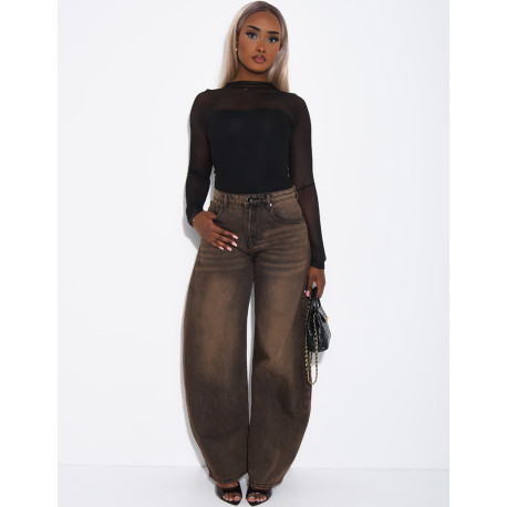 Braune Ballon-Jeans mit Vintage-Waschung