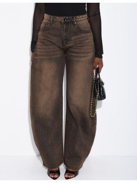 Braune Ballon-Jeans mit Vintage-Waschung