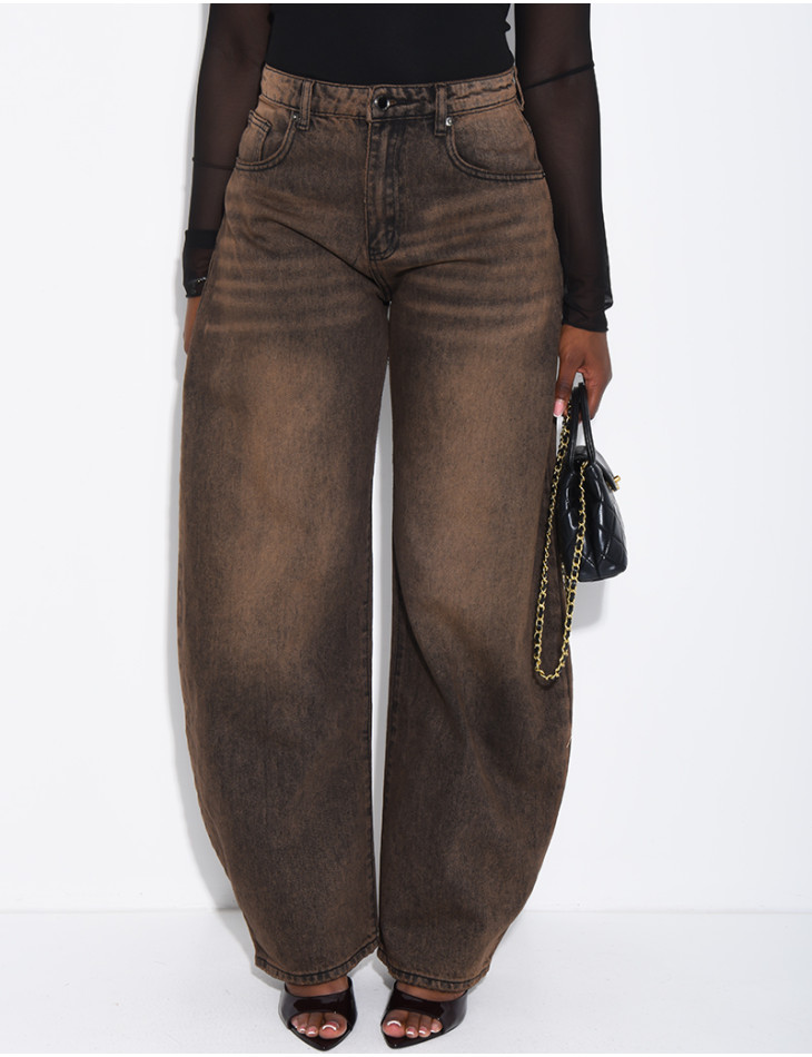 Braune Ballon-Jeans mit Vintage-Waschung