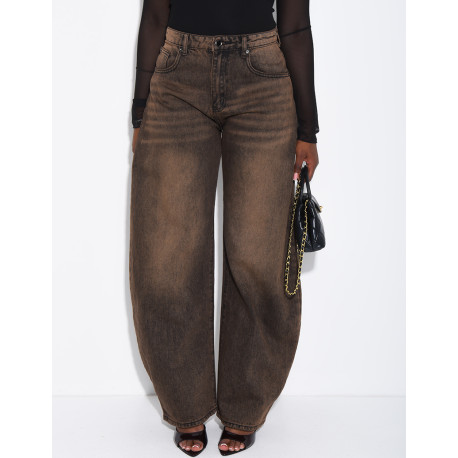 Braune Ballon-Jeans mit Vintage-Waschung