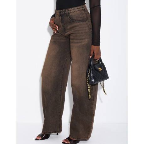 Braune Ballon-Jeans mit Vintage-Waschung