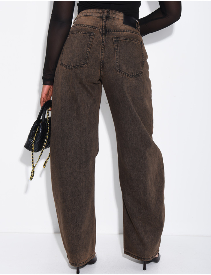 Braune Ballon-Jeans mit Vintage-Waschung