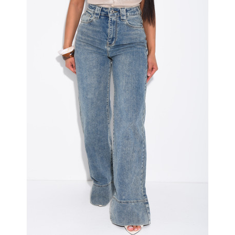 Weite Stretch-Jeans mit Umschlag