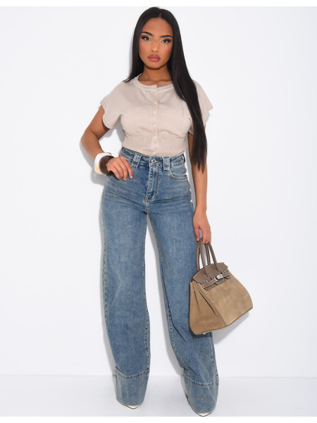 Weite Stretch-Jeans mit Umschlag