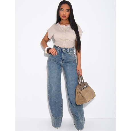 Weite Stretch-Jeans mit Umschlag