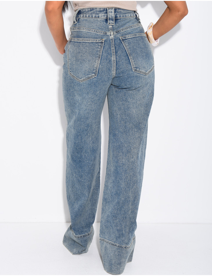 Weite Stretch-Jeans mit Umschlag
