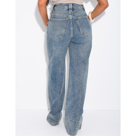 Weite Stretch-Jeans mit Umschlag