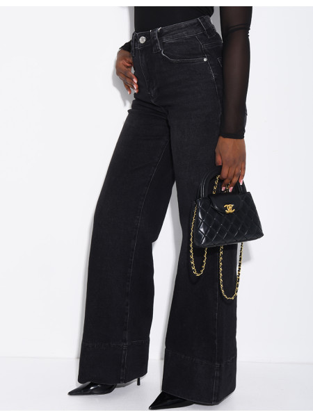 Stretchy wide-leg jeans with cuffs