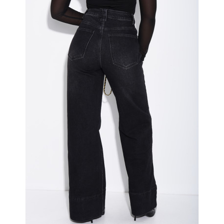 Stretchy wide-leg jeans with cuffs