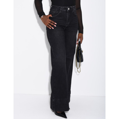 Stretchy wide-leg jeans with cuffs