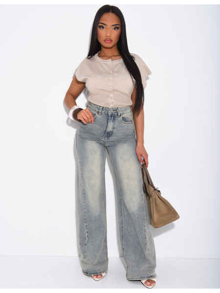Stretchy wide-leg jeans with cuffs