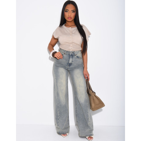 Stretchy wide-leg jeans with cuffs
