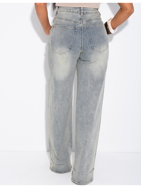 Stretchy wide-leg jeans with cuffs