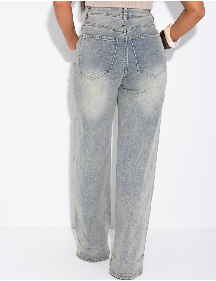 Stretchy wide-leg jeans with cuffs