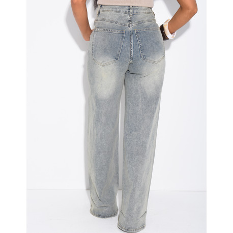 Stretchy wide-leg jeans with cuffs