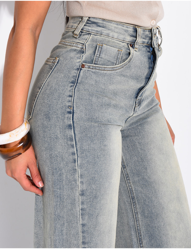 Stretchy wide-leg jeans with cuffs