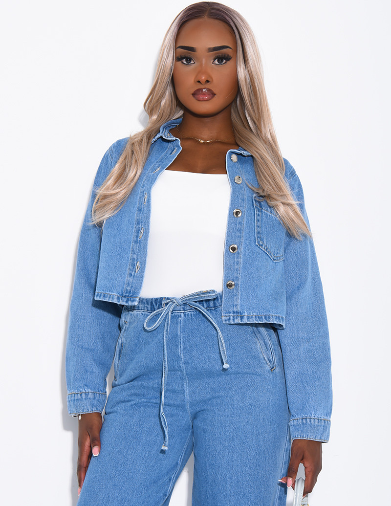 Short denim jacket with...
