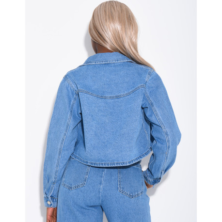 Short denim jacket with slit pockets