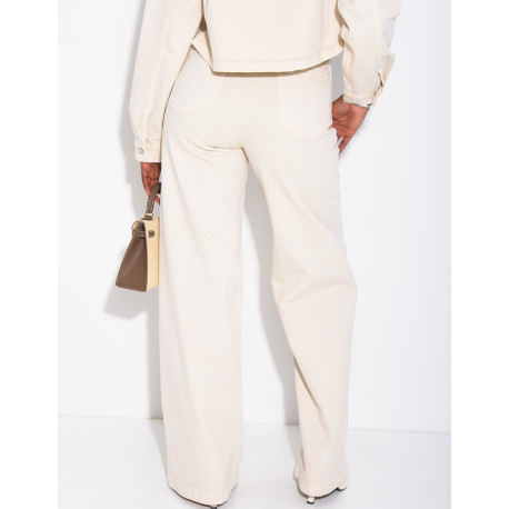 Beigefarbene Jeans mit geradem Schnitt und Gummizug in der Taille