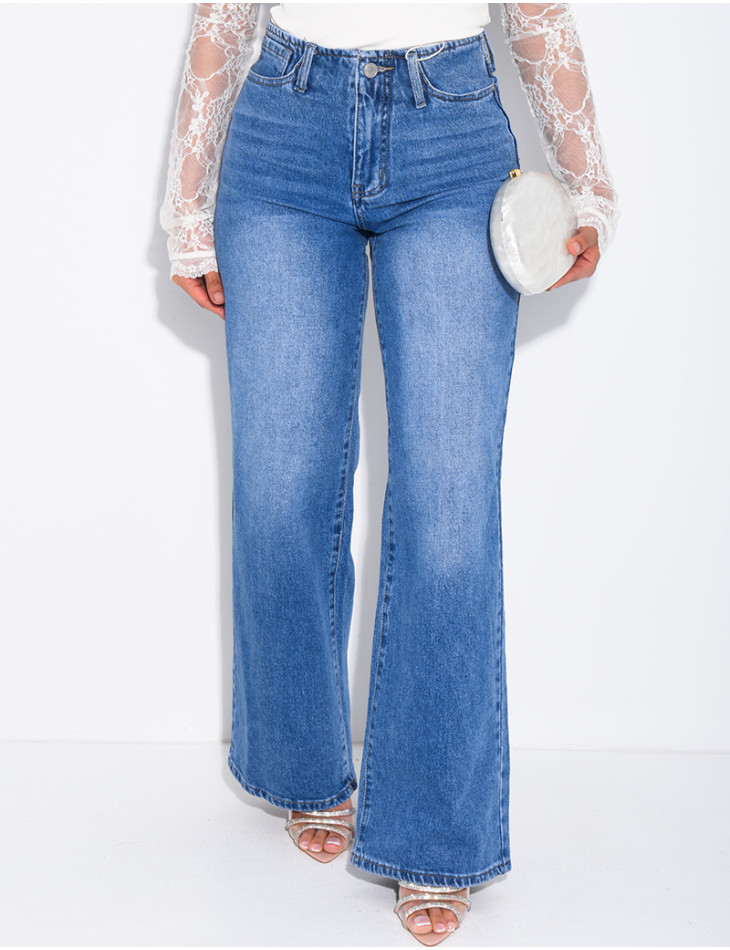 Jeans mit geradem Schnitt und hoher Taille, ohne Taillenband