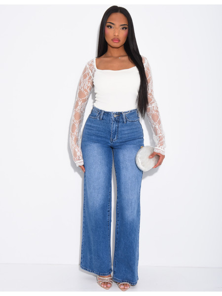 Jeans mit geradem Schnitt und hoher Taille, ohne Taillenband