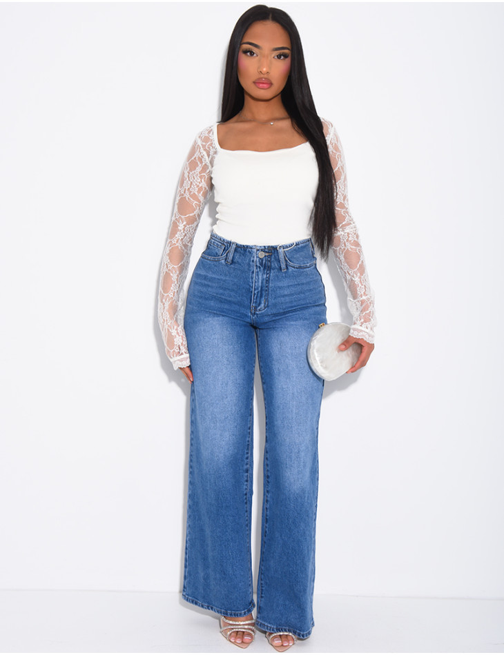 Jeans mit geradem Schnitt und hoher Taille, ohne Taillenband