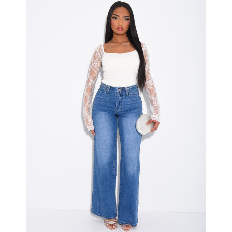 Jeans mit geradem Schnitt und hoher Taille, ohne Taillenband