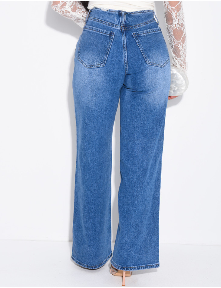 Jeans mit geradem Schnitt und hoher Taille, ohne Taillenband