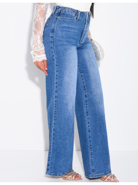 Jeans mit geradem Schnitt und hoher Taille, ohne Taillenband