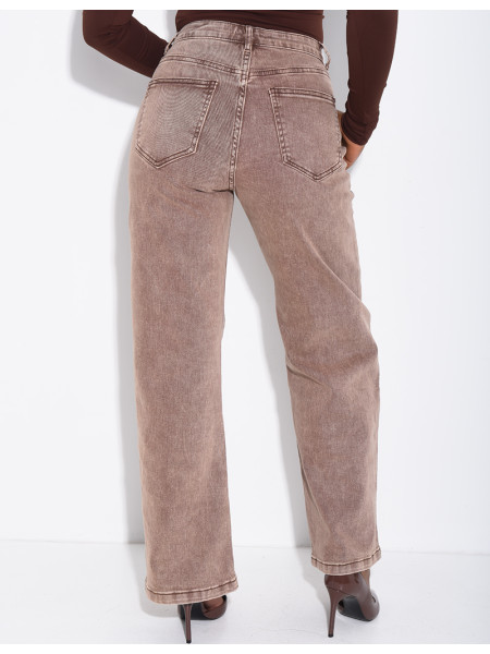 Brown-washed wide-leg jeans with a double-breasted fly