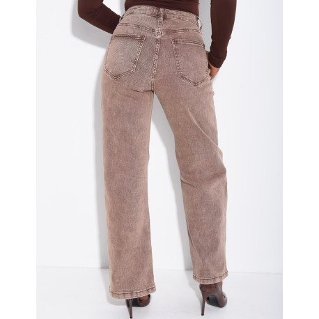 Brown-washed wide-leg jeans with a double-breasted fly