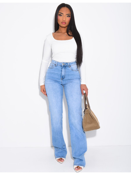 High-waisted straight-leg stretch jeans