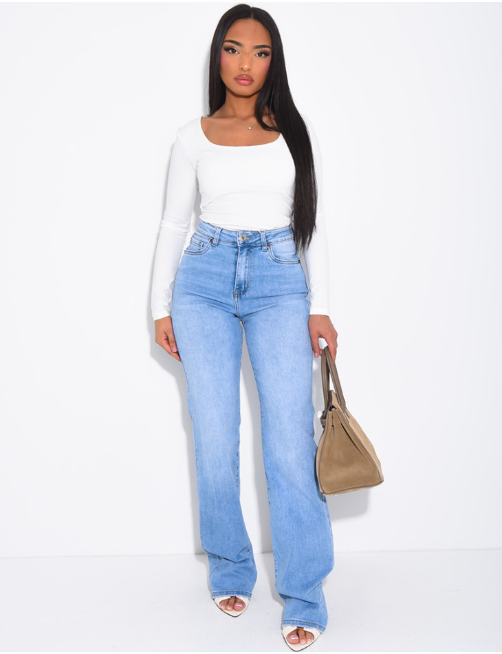 High-waisted straight-leg stretch jeans