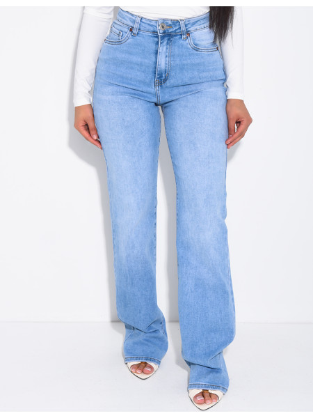 High-waisted straight-leg stretch jeans