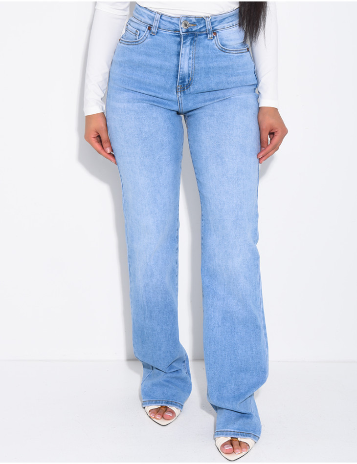 High-waisted straight-leg stretch jeans