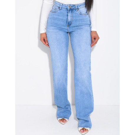 High-waisted straight-leg stretch jeans