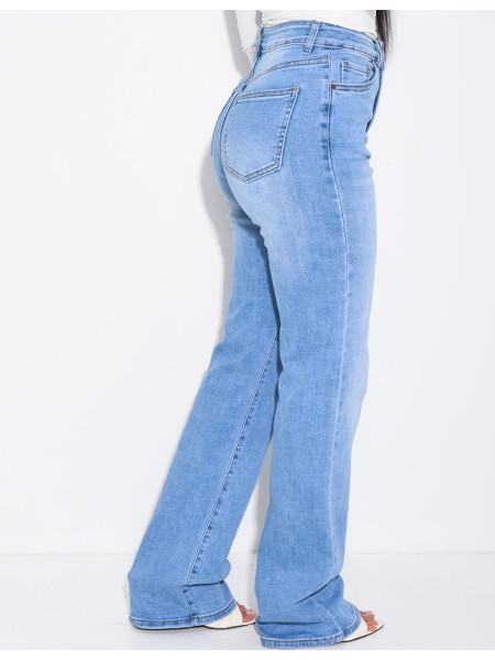 High-waisted straight-leg stretch jeans