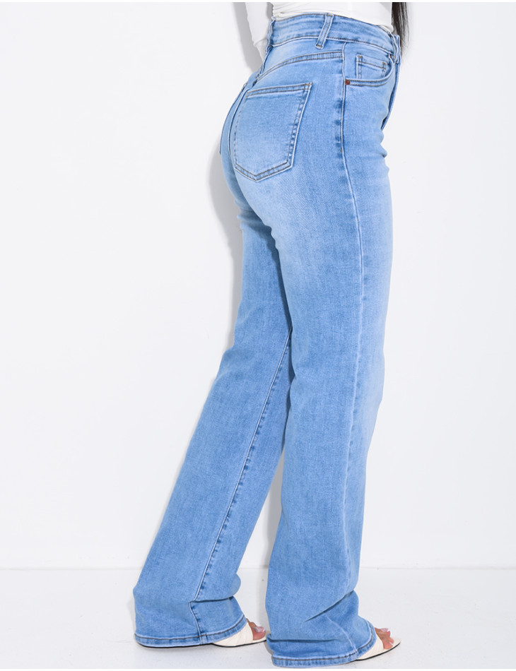 High-waisted straight-leg stretch jeans