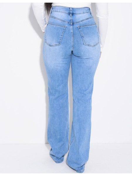 High-waisted straight-leg stretch jeans