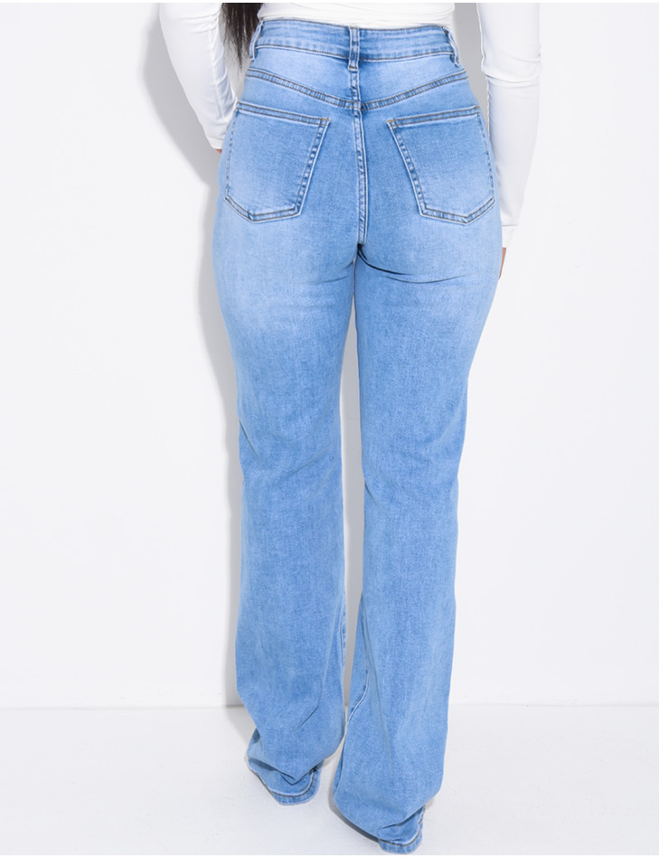 High-waisted straight-leg stretch jeans