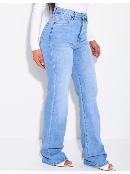 High-waisted straight-leg stretch jeans