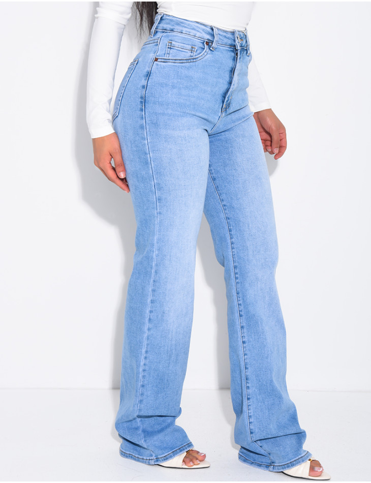 High-waisted straight-leg stretch jeans