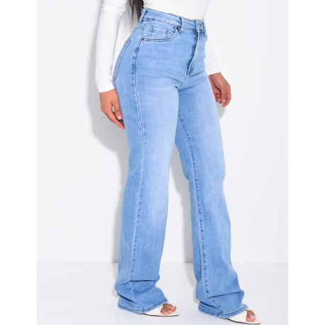 High-waisted straight-leg stretch jeans