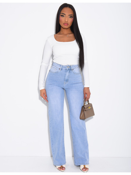 High-waisted straight-leg stretch jeans