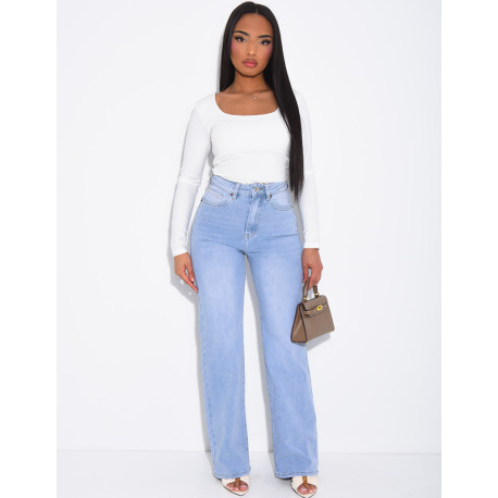High-waisted straight-leg stretch jeans