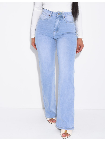 High-waisted straight-leg stretch jeans