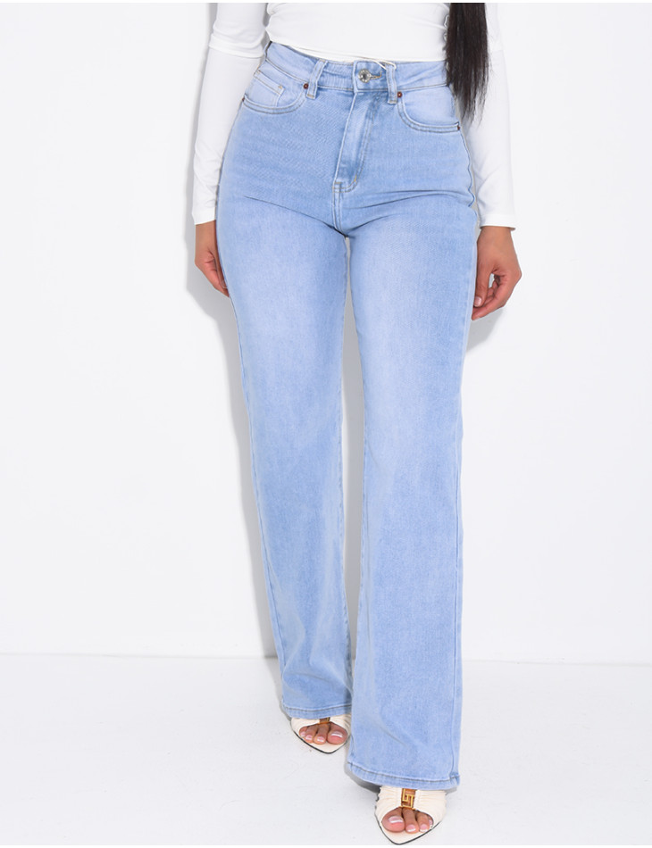 High-waisted straight-leg stretch jeans