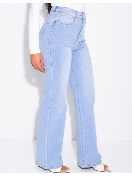 High-waisted straight-leg stretch jeans